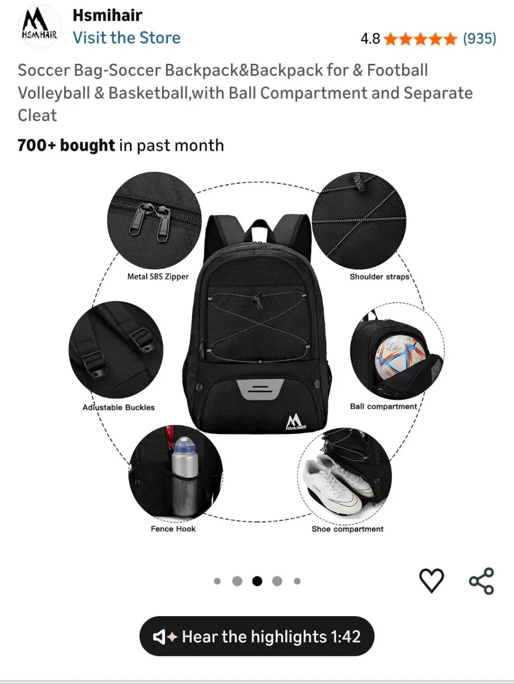 Black Soccer Backpack